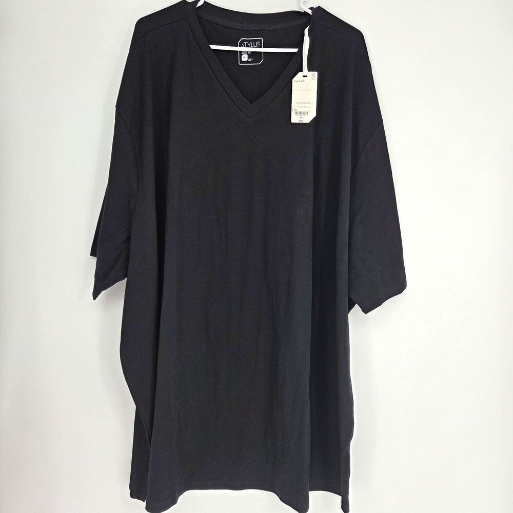 Stylus Mens Solid Jersey Knit V-Neck T-Shirt Black Short Sleeve 5XL Big & Tall